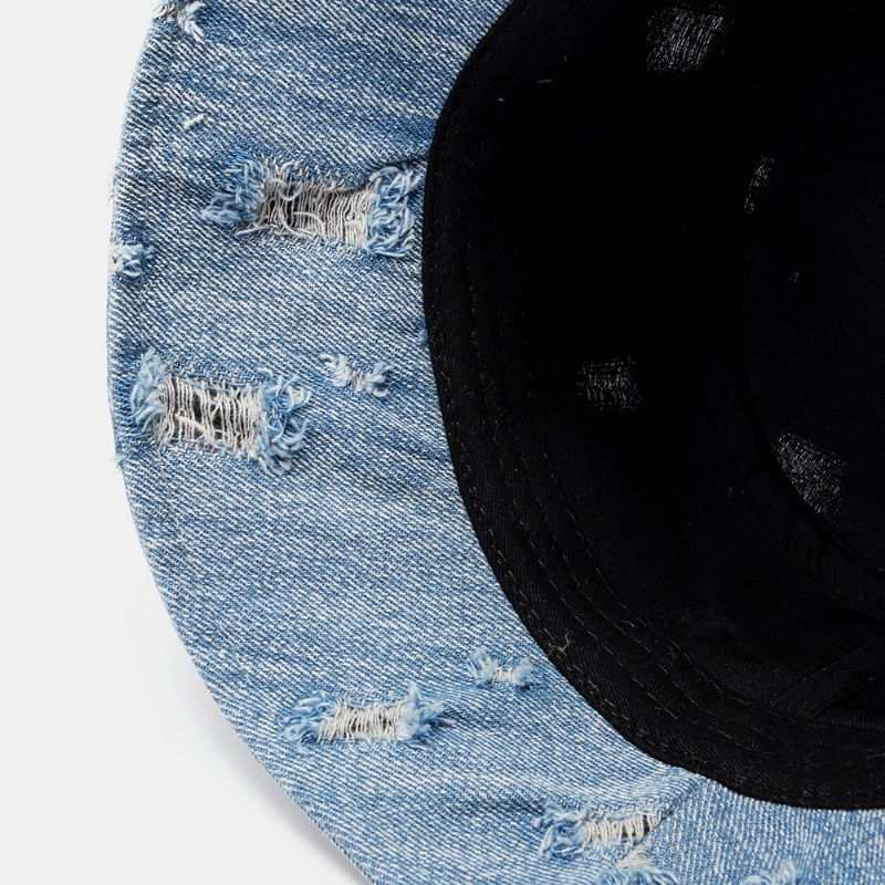 Unisex Denim Brevmønster Broderi Beskadiget Made-Old Mode Bucket Hat