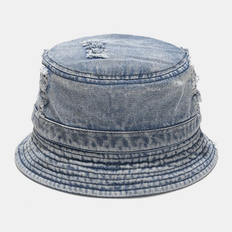 Unisex Denim Broken Holes Made-Old Mode Outdoor Sunshade Bucket Hat