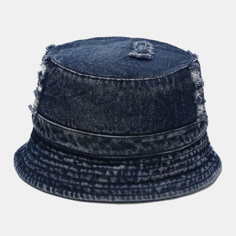 Unisex Denim Broken Holes Made-Old Mode Outdoor Sunshade Bucket Hat