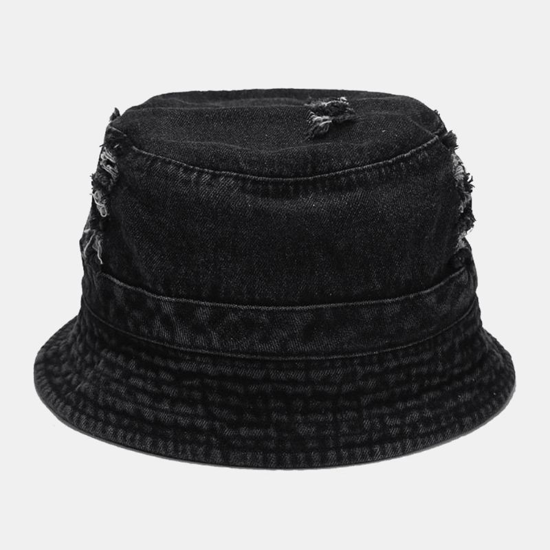 Unisex Denim Broken Holes Made-Old Mode Outdoor Sunshade Bucket Hat