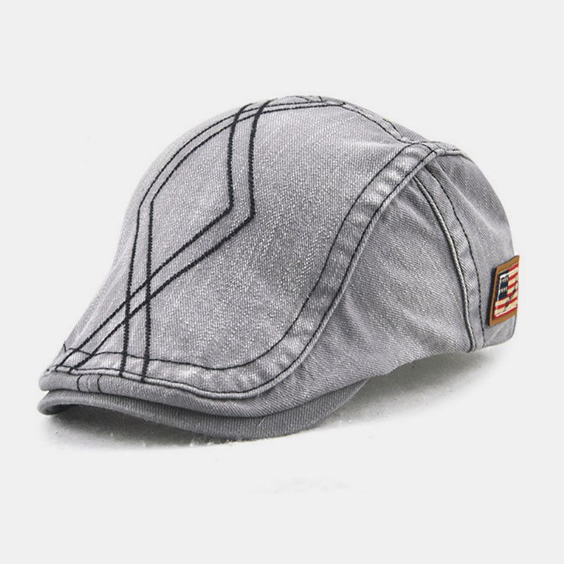 Unisex Dobbelt Broderitråd Diamond Grid Ivy Cap Justerbar Casual Twill Cap Baret Cap Flad Hat