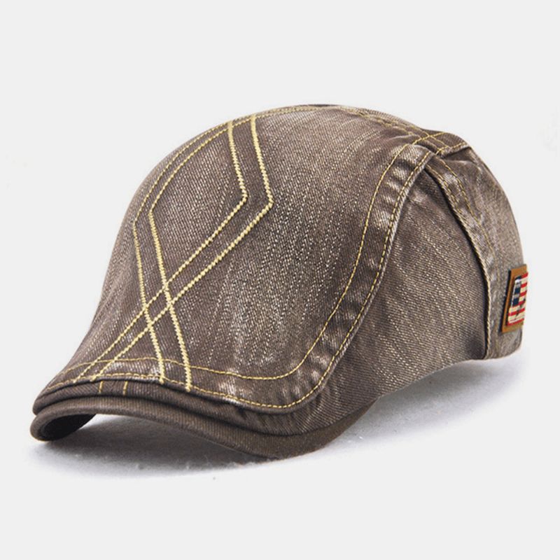 Unisex Dobbelt Broderitråd Diamond Grid Ivy Cap Justerbar Casual Twill Cap Baret Cap Flad Hat