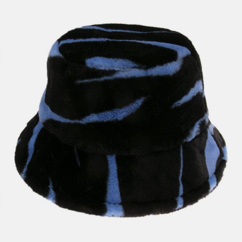 Unisex Filt Zebra Mønster Plus Tykkere Og Fløjl Varm Vindtæt Blød All-Match Bucket Hat