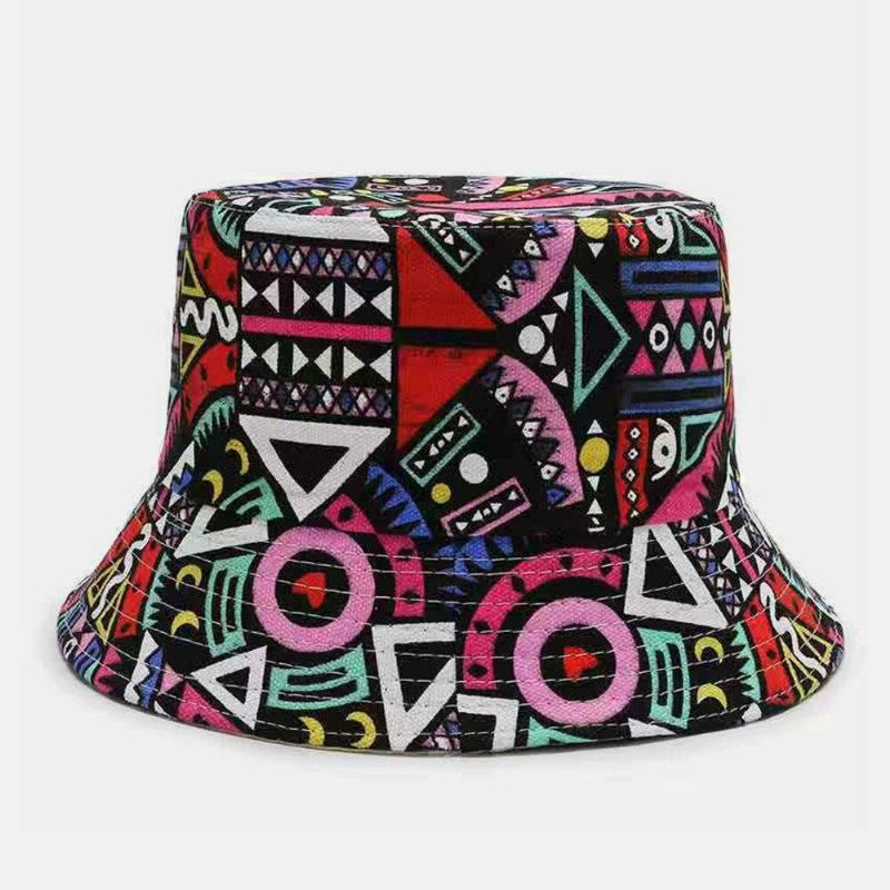 Unisex Lærred Farvede Tegnefilm Geometri Blomstermønster Afslappet Solskærm Bucket Hat