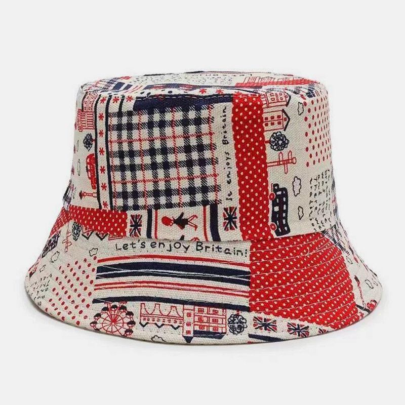 Unisex Lærred Farvede Tegnefilm Geometri Mønster Casual Solskærm Bucket Hat