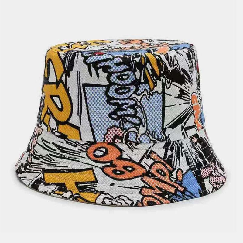 Unisex Lærred Farvede Tegnefilm Geometri Mønster Casual Solskærm Bucket Hat