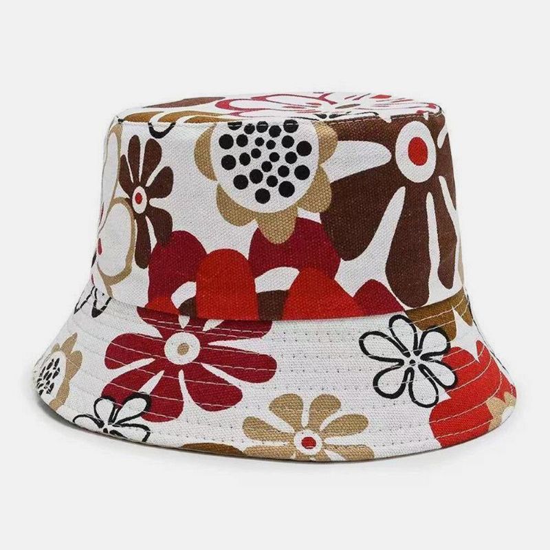 Unisex Lærred Farvet Blomstermønster Casual Sunshade Bucket Hat