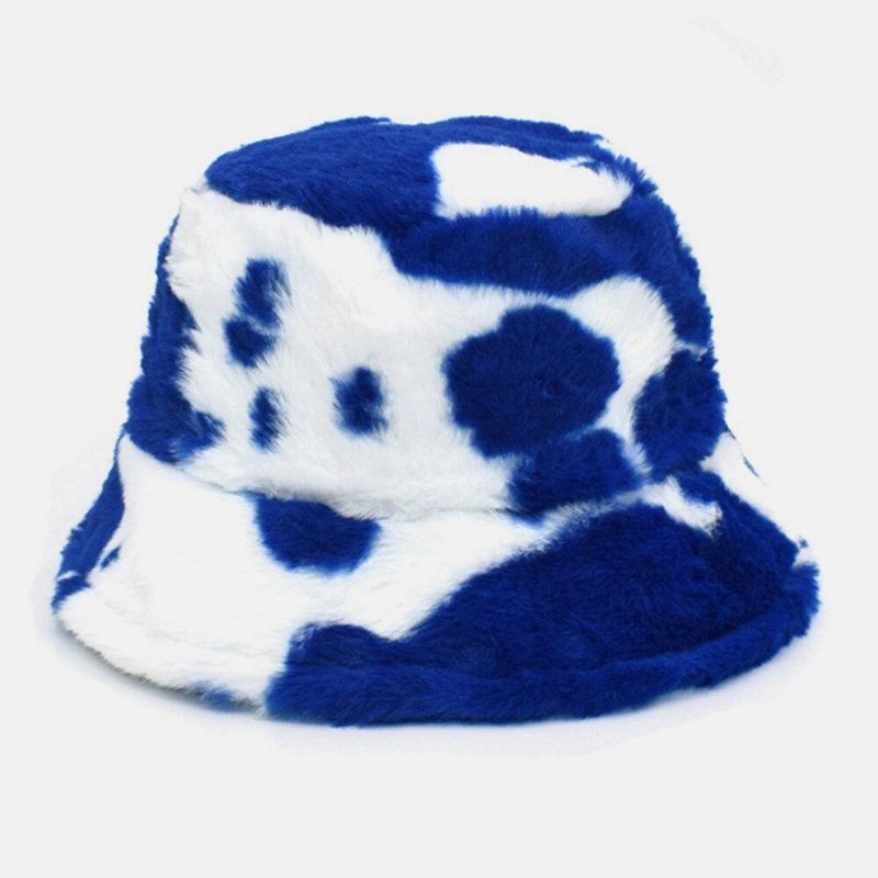 Unisex Lammehår Blødt Varmt Afslappet All-Match Cute Cow Pattern Bucket Hat