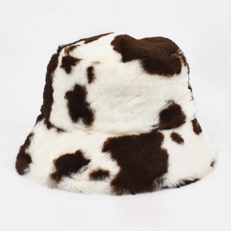 Unisex Lammehår Blødt Varmt Afslappet All-Match Cute Cow Pattern Bucket Hat