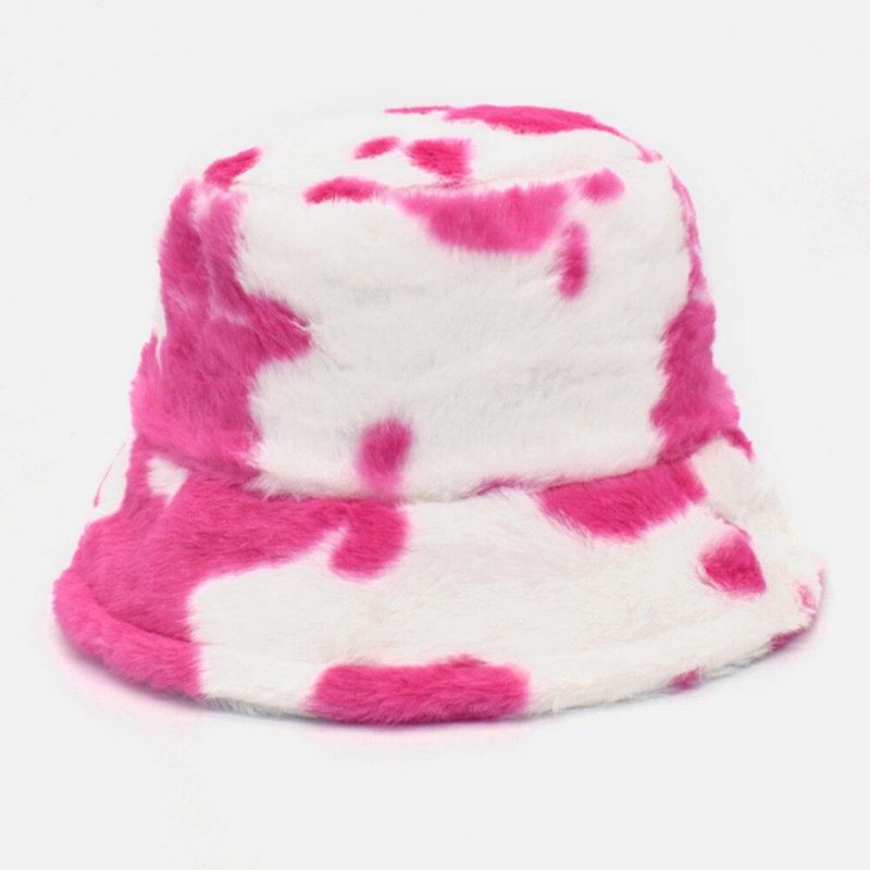 Unisex Lammehår Blødt Varmt Afslappet All-Match Cute Cow Pattern Bucket Hat