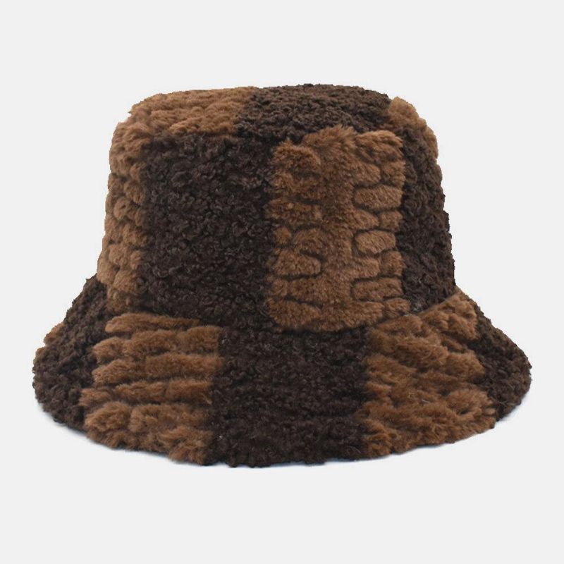 Unisex Lammehår Kontrastfarve Casual Varm Parhat Bucket Hat