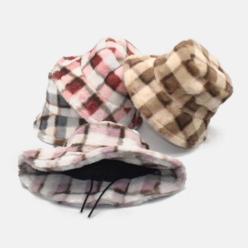 Unisex Lammehår Kontrastfarve Varm Afslappet Parhat Bucket Hat