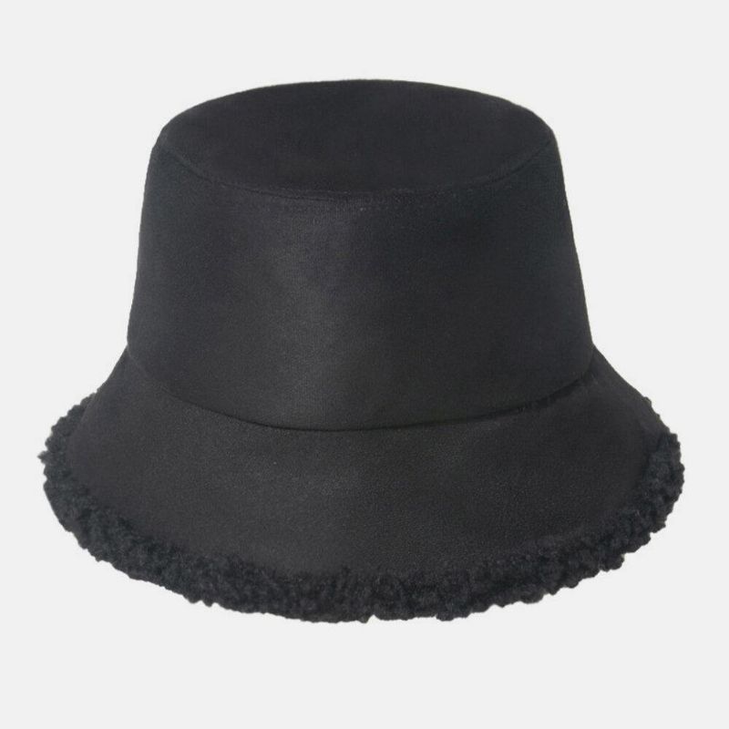 Unisex Lammehår Ruskind Plus Tykker Varm Vindtæt Blød All-Match Bucket Hat