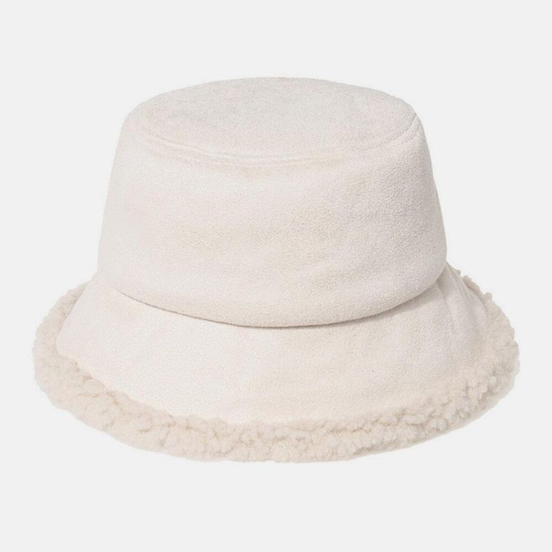 Unisex Lammehår Ruskind Plus Tykker Varm Vindtæt Blød All-Match Bucket Hat