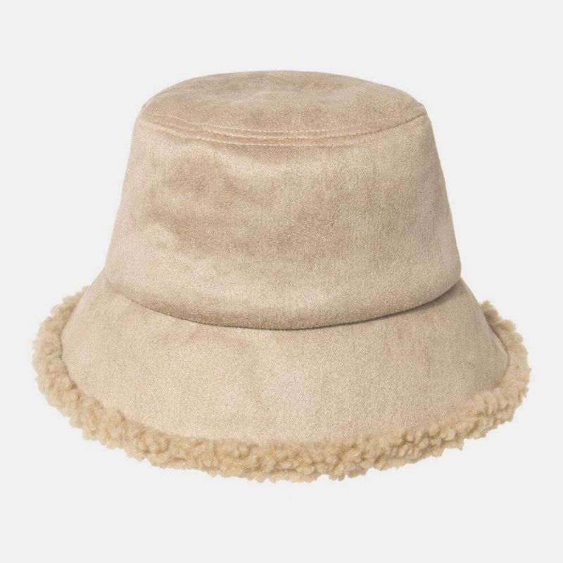 Unisex Lammehår Ruskind Plus Tykker Varm Vindtæt Blød All-Match Bucket Hat