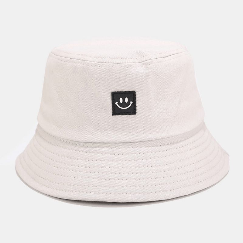 Unisex Smilemønster Patch Solhat Med Bred Skygge All-Match Udendørs Casual Solskygge Bucket Hat