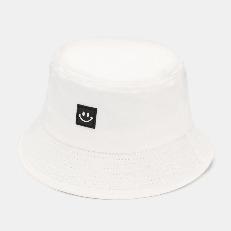 Unisex Smilemønster Patch Solhat Med Bred Skygge All-Match Udendørs Casual Solskygge Bucket Hat