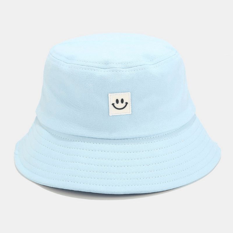 Unisex Smilemønster Patch Solhat Med Bred Skygge All-Match Udendørs Casual Solskygge Bucket Hat