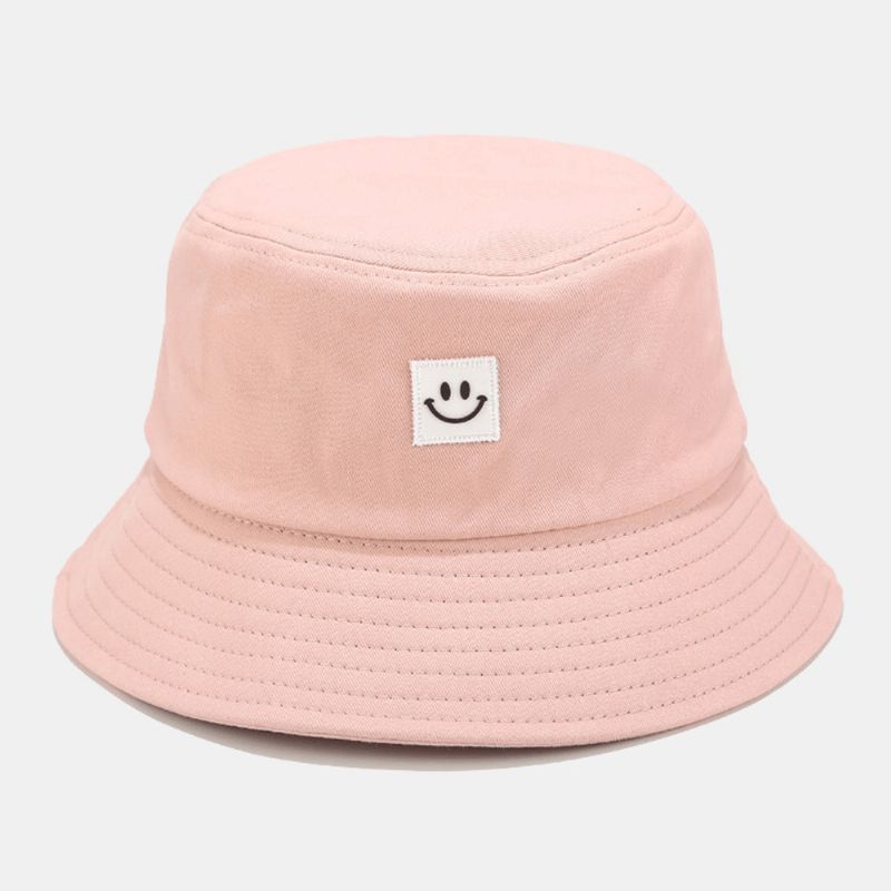 Unisex Smilemønster Patch Solhat Med Bred Skygge All-Match Udendørs Casual Solskygge Bucket Hat