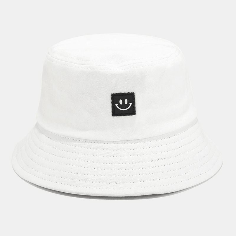 Unisex Smilemønster Patch Solhat Med Bred Skygge All-Match Udendørs Casual Solskygge Bucket Hat