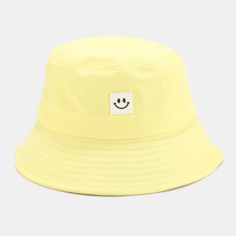 Unisex Smilemønster Patch Solhat Med Bred Skygge All-Match Udendørs Casual Solskygge Bucket Hat