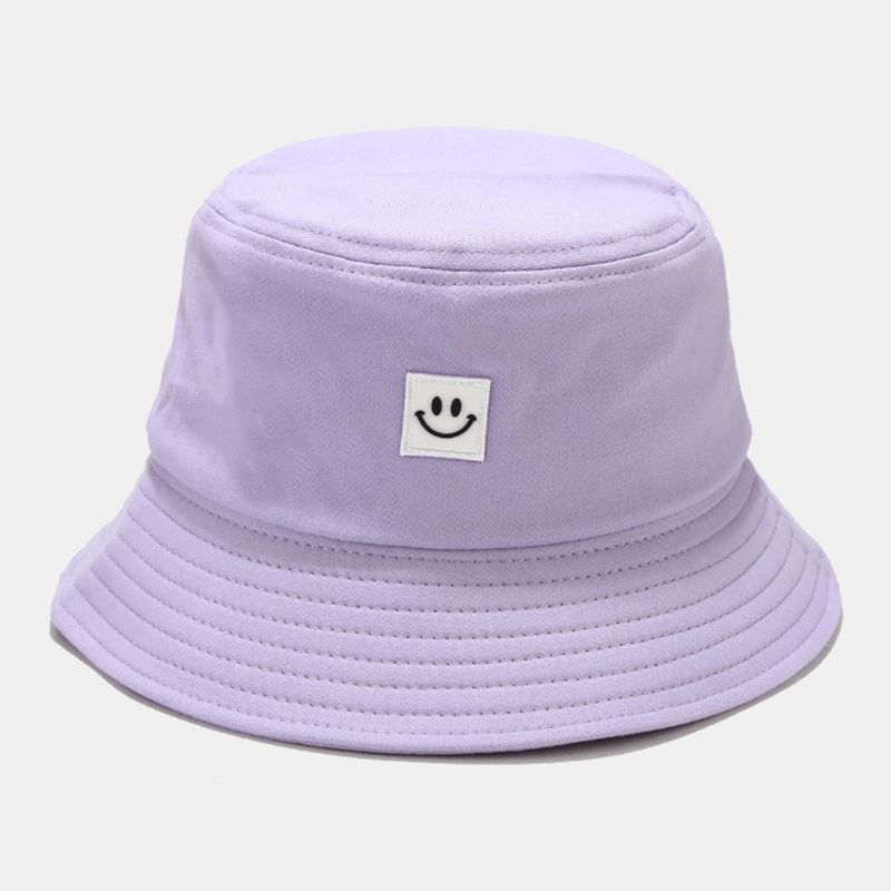 Unisex Smilemønster Patch Solhat Med Bred Skygge All-Match Udendørs Casual Solskygge Bucket Hat