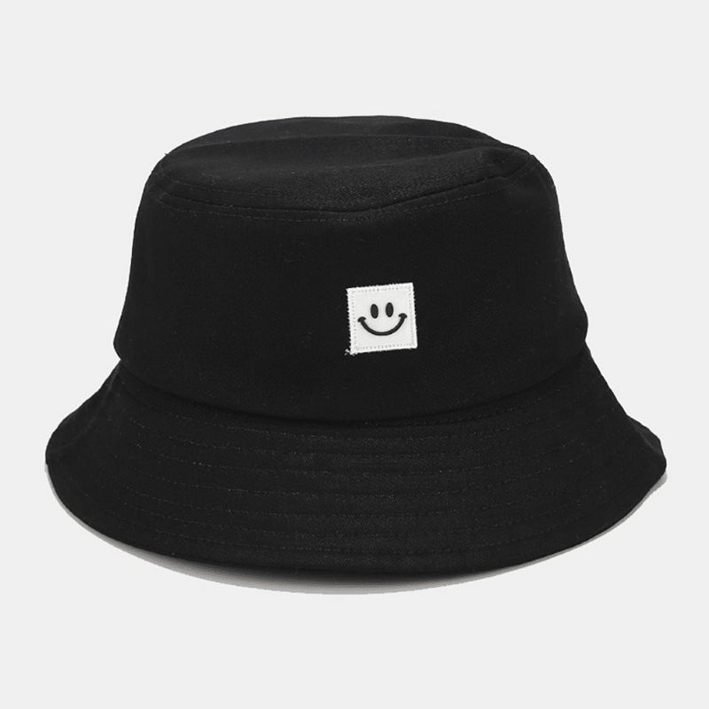 Unisex Smilemønster Patch Solhat Med Bred Skygge All-Match Udendørs Casual Solskygge Bucket Hat