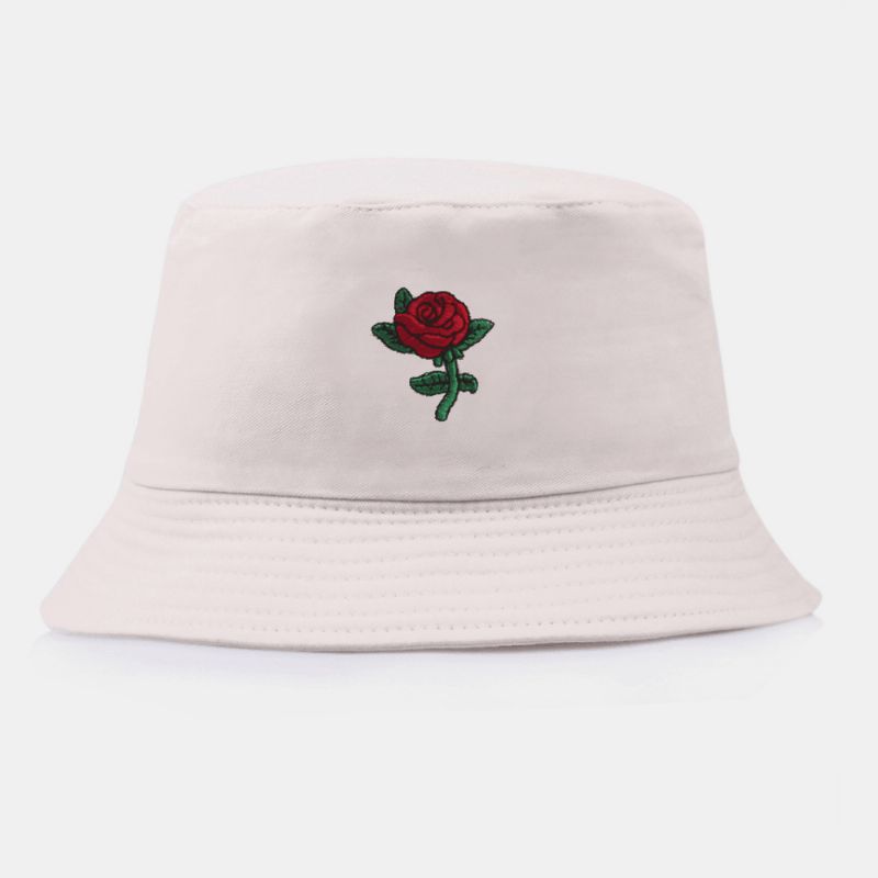 Unisex Tegneserierosebroderi Twill Kasket Udendørs Solcreme Solskærm Bucket Hat