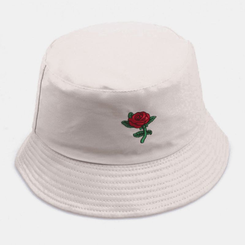 Unisex Tegneserierosebroderi Twill Kasket Udendørs Solcreme Solskærm Bucket Hat