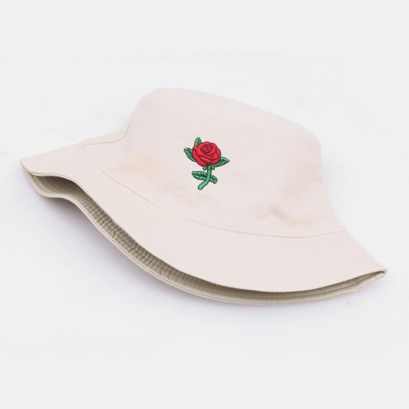 Unisex Tegneserierosebroderi Twill Kasket Udendørs Solcreme Solskærm Bucket Hat