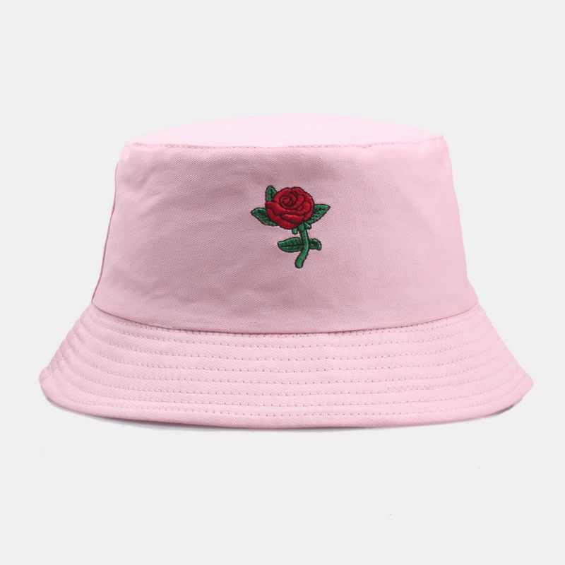 Unisex Tegneserierosebroderi Twill Kasket Udendørs Solcreme Solskærm Bucket Hat