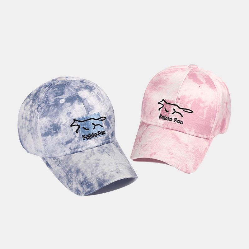 Unisex Tie-Dye Ivy Cap Little Fox Broderimønster Udendørs Solsejl Afslappet Justerbar Kasket Baseballhatte