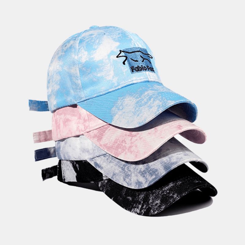 Unisex Tie-Dye Ivy Cap Little Fox Broderimønster Udendørs Solsejl Afslappet Justerbar Kasket Baseballhatte