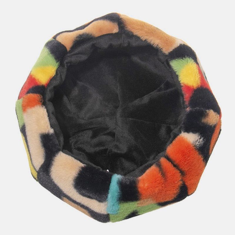 Unisex Tie-Dye Plys Britisk Stil Varm Blød Kausal Malerhat Der Matcher Alle Kampe Barethat Ottekantet Hat