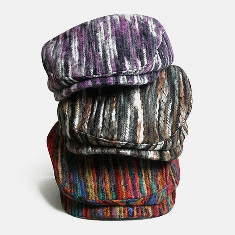 Unisex Tie-Dye Regnbue Blandet Farve Striber Mønster Etnisk Stil Afslappet Personlighed Fremad Hat Baret Hat