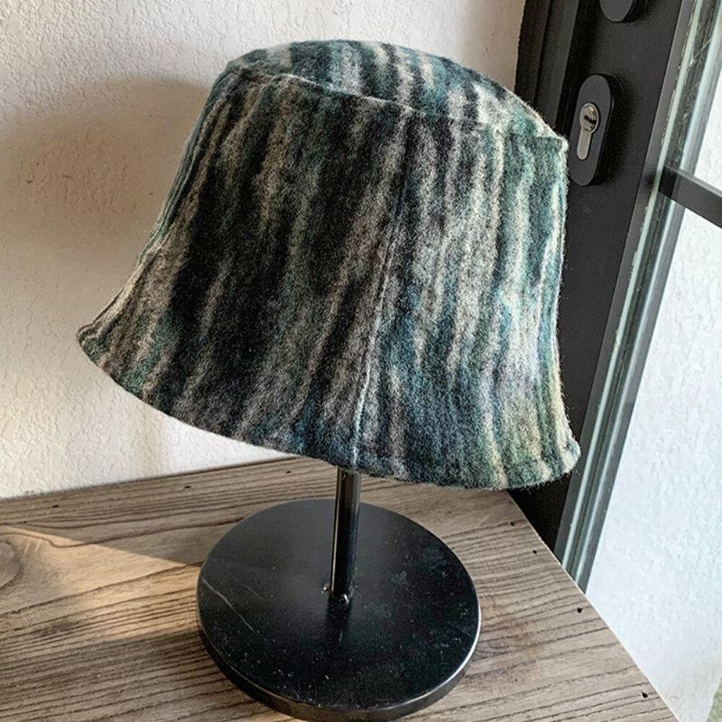 Unisex Ulden Blandet Farve Varm Vindtæt Afslappet Personlighed Par Hat Bucket Hat