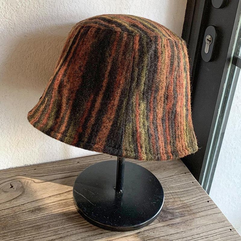 Unisex Ulden Blandet Farve Varm Vindtæt Afslappet Personlighed Par Hat Bucket Hat