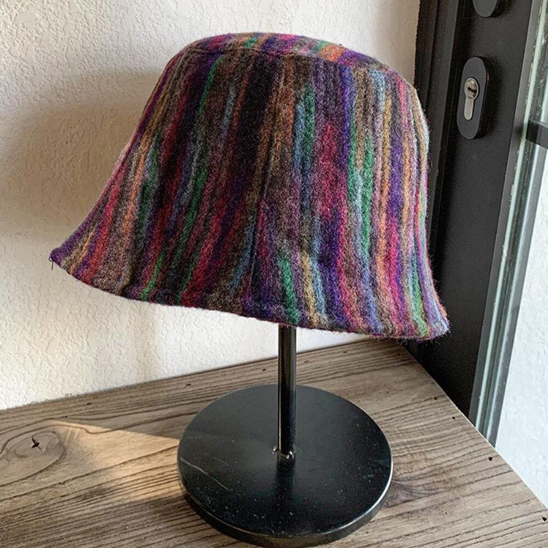 Unisex Ulden Blandet Farve Varm Vindtæt Afslappet Personlighed Par Hat Bucket Hat