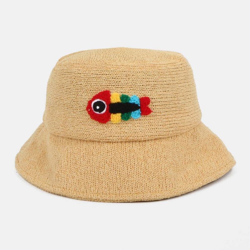 Unisex Ulden Broderi Fiskeben Sød Afslappet Par Hat Bucket Hat