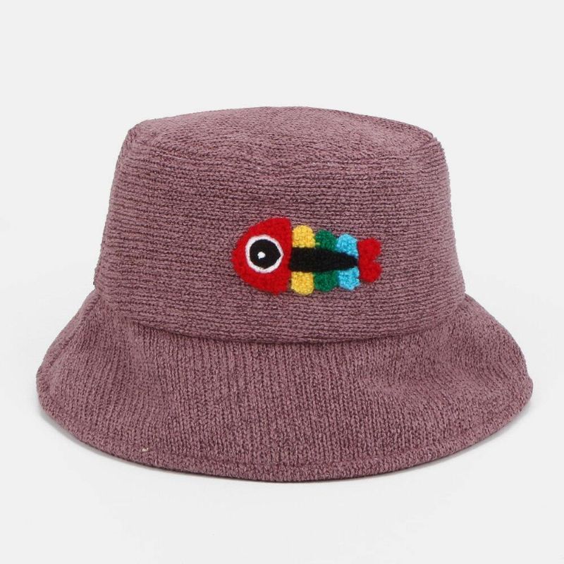 Unisex Ulden Broderi Fiskeben Sød Afslappet Par Hat Bucket Hat