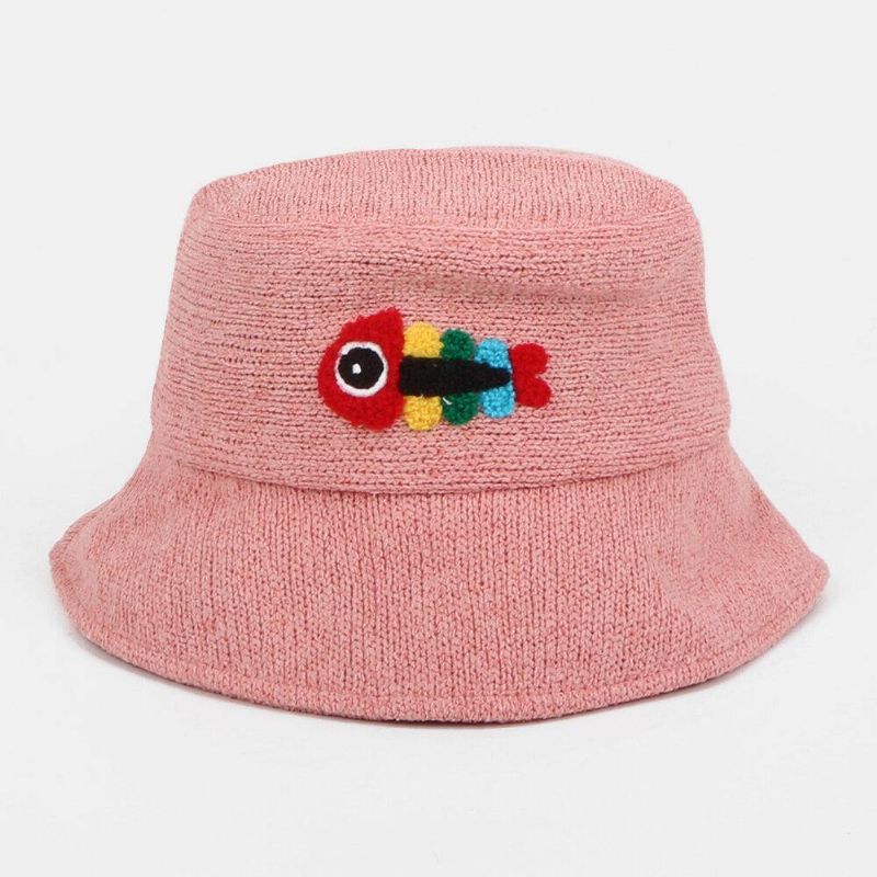 Unisex Ulden Broderi Fiskeben Sød Afslappet Par Hat Bucket Hat