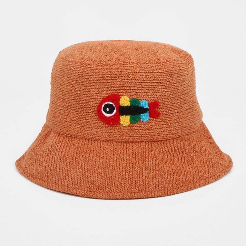 Unisex Ulden Broderi Fiskeben Sød Afslappet Par Hat Bucket Hat