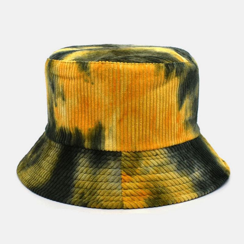 Unsiex Dobbeltsidet Tie-Dye Fløjlsbukser Og Bomuld Varm Blød Udendørs Casual All-Match Bucket Hat