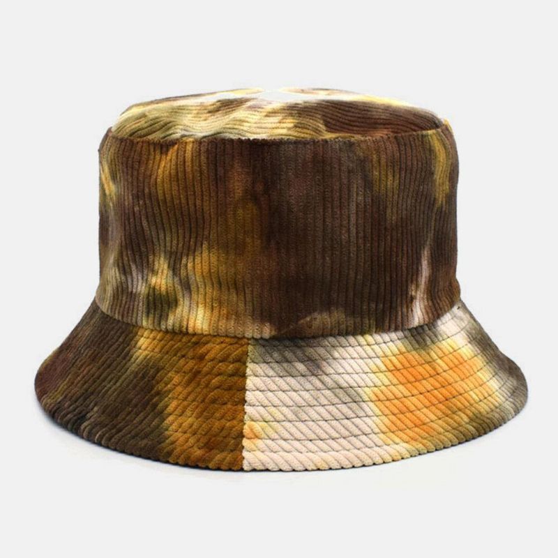 Unsiex Dobbeltsidet Tie-Dye Fløjlsbukser Og Bomuld Varm Blød Udendørs Casual All-Match Bucket Hat