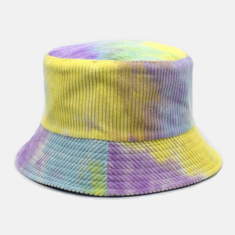 Unsiex Dobbeltsidet Tie-Dye Fløjlsbukser Og Bomuld Varm Blød Udendørs Casual All-Match Bucket Hat