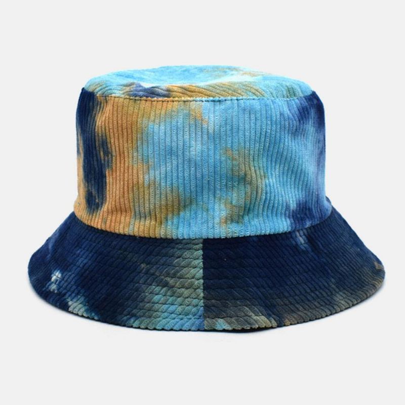 Unsiex Dobbeltsidet Tie-Dye Fløjlsbukser Og Bomuld Varm Blød Udendørs Casual All-Match Bucket Hat