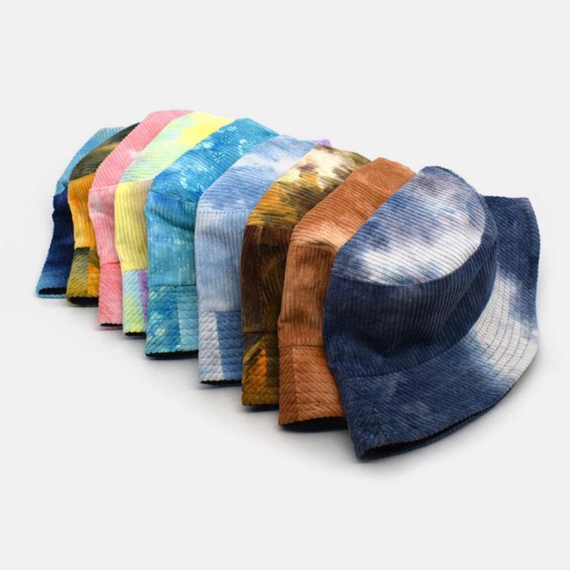 Unsiex Dobbeltsidet Tie-Dye Fløjlsbukser Og Bomuld Varm Blød Udendørs Casual All-Match Bucket Hat