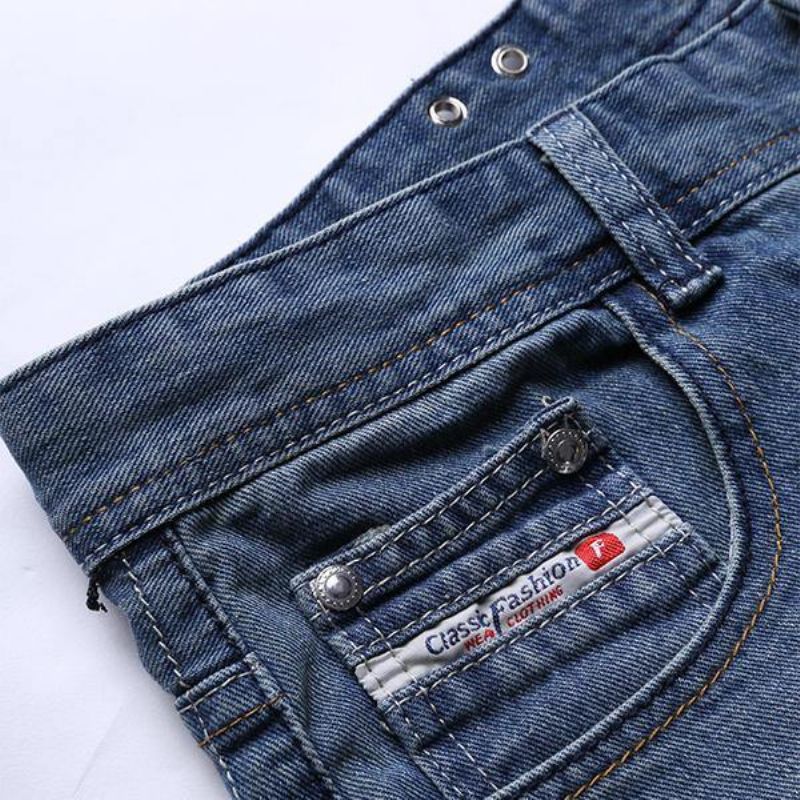 Herre Vintage Huller Lyseblå Lige Slanke Jeans Med Knap