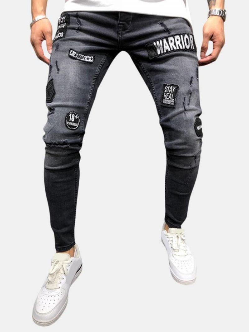 Herremode Bomuld Midtalje Patchwork Jeans Denimbukser