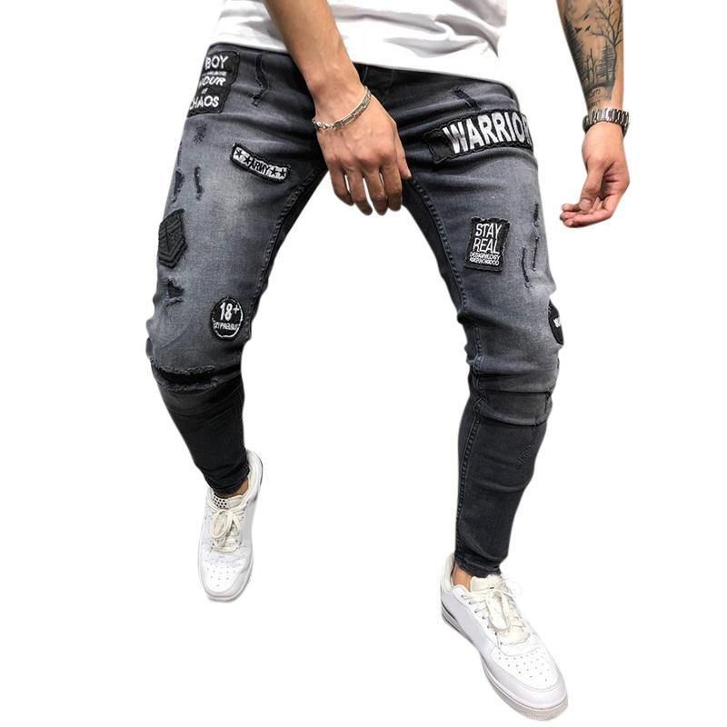 Herremode Bomuld Midtalje Patchwork Jeans Denimbukser